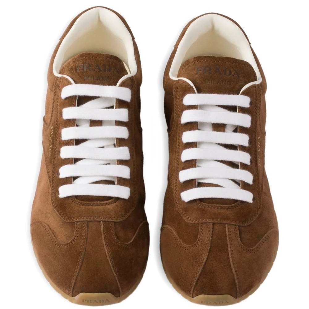 PRADA Cocoa Brown Suede Leather Sneakers - Picture 3 of 5